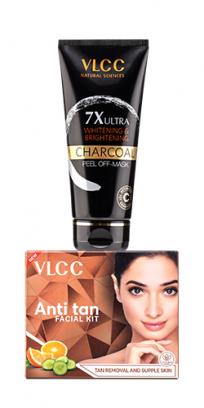 7X Ultra Whitening and Brightening Charcoal Peel Off Mask & Anti Tan Facial Kit