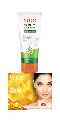 Gold Facial Kit & Acne Defense Serum Facewash Salicylic Acid Serum & Neem Facewash