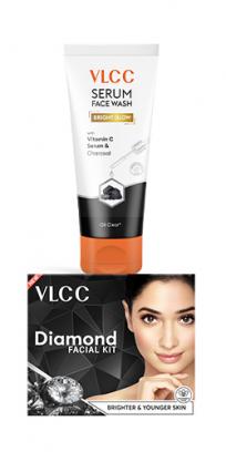Diamond Facial Kit with Diamond Bhasma & Bright Glow Serum Facewash with Vitamin C Serum & Charcoal 
