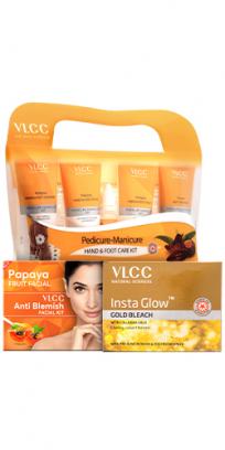 Salon At Home Combo - Papaya Fruit Facial Kit, Gold Bleach & Manicure - Pedicure Kit